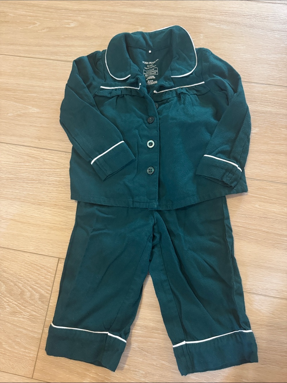Posh Peanut Dark Green Pajama Set with White Piping